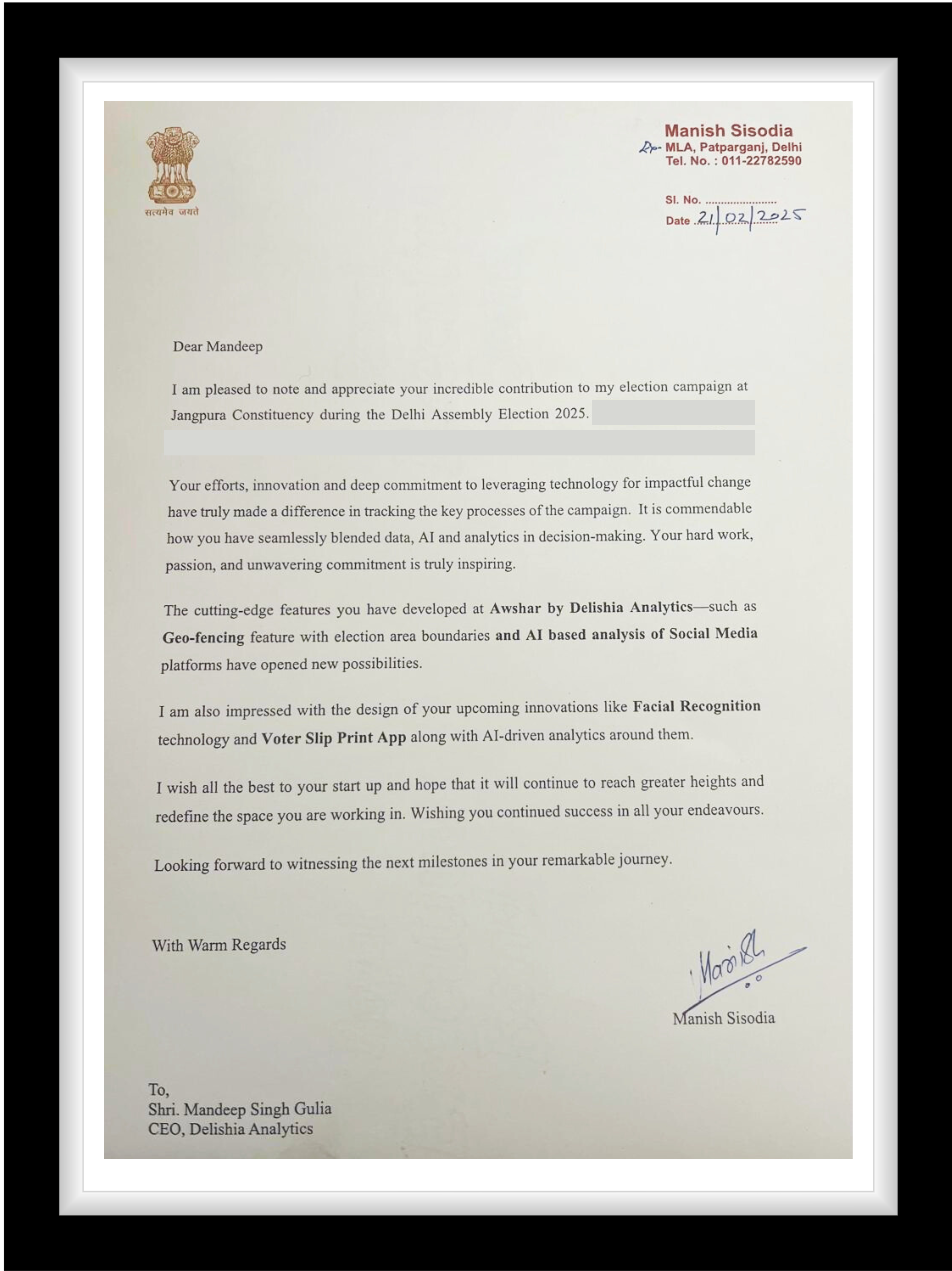 Letter of Recognition